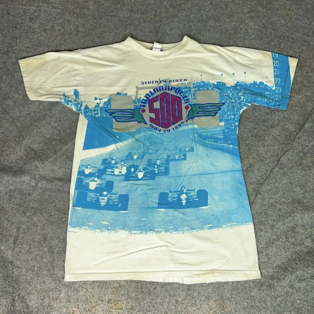 Vintage Indianapolis 500 Shirt Mens Large Racing IndyCar All Over Print 1995 90s
